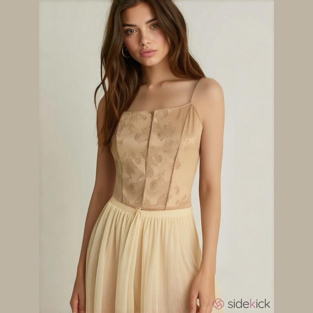 Victoria's Secret Vintage Women's S Gold Satin Jacquard Regency Bodice Top